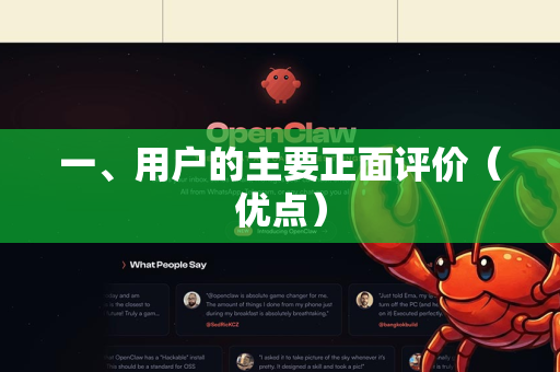 一、用户的主要正面评价(优点)-第1张图片-OpenClaw官网 - 龙虾本地部署|安装下载 一、用户的主要正面评价(优点)-第1张图片-OpenClaw官网 - 龙虾本地部署|安装下载